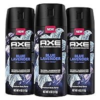 AXE Fine Fragrance Collection Premium Deodorant Body Spray For Men Blue Lavender 3 Count With 72H Odor Protection And Freshness Infused With Lavender, Mint, And Amber Essential Oils 4oz