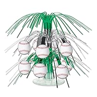 Beistle Unisex Adult Green And Silver Baseball Cascade Centerpiece - 1 Pc, Green/Silver/White/Red, 71/2-Inch US