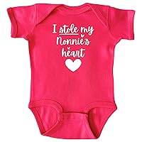 I Stole My Nonnie's Heart Pink Infant Bodysuit, Baby Shower Newborn Gift, Pregnancy Reveal Onesie Present, Valentine's or Mother's Day (12M, Short Sleeve, Pink)