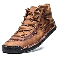 alcubieree Mens Casual Leather Shoes Ankle Chukka Boots Slip On Lightweight Loafers Mid top Walking Driving Shoes for Male