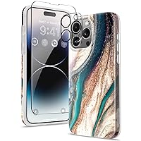 GVIEWIN for iPhone 15 Pro Case with Screen Protector+Camera Lens Protector, [Military Grade Drop Protection] Slim Marble Design Soft TPU Protective Phone Cover for 15 Pro 6.1