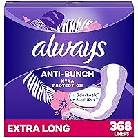 Anti-Bunch Xtra Protection, Panty Liners for Women, Extra Long Length, Unscented, 92 Count (Pack of 4) (368 Count) (Packaging May Vary)