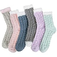 6 Pairs Womens Fuzzy Socks Winter Warm Soft Cozy Fluffy Microfiber House Sleeping Slipper Socks Christmas Gifts