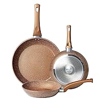 Nonstick Frying Pan Set, Set of 3 Non Stick Frying Pans, Gold Granite Induction Cookware, 8inch&9.5inch&11inch Skillet Omelette Egg Frying Pan Set, kitchen Cooking Pan Set, PFOA&PFAS Free