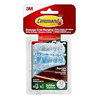 Command Outdoor Rope Light Clips, Damage Free Hanging Outdoor Clips with Adhesive Strips, Wall Clips for Hanging Outdoor Lights and Cables, 12 Clear Clips and 16 Command Strips