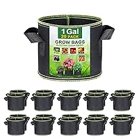 20-Pack 1 Gallon Grow Bags, Thickened Nonwoven Aeration Fabric Pots with Reinforced Handles, Heavy Duty Plant Grow Bag for Gardening