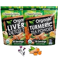 Organic Liver Detox Tea & Turmeric Matcha Green Tea Powder - Milk Thistle, Turmeric, Matcha - Boost Energy, Feel Better - Vegan, Non GMO