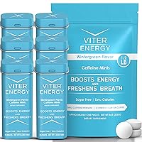 Viter Energy Original Caffeine Mints Wintergreen Flavor 6 Pack and 1/2 Pound Bulk Bag Bundle - 40mg Caffeine, B Vitamins, Sugar Free, Vegan, Powerful Energy Booster for Focus and Alertness