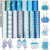 Whaline 14Pcs Christmas Winter Faux Leather Sheets Glitter Blue Snowflake Snowman Dots Stripes Plaids Leather Fabric Christmas Synthetic Leather for Xmas DIY Crafts Earring Hair Bow Making Supplies