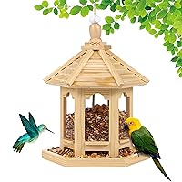Wooden Bird Feeder for Outside Garden,Hanging Bird Feeders Wood Hexagon Shaped Gazebo Bird Feeder Large Capacity,Wood House Bird Feeder for Cardinal Sparrow Finch