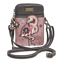 CHALA Cell Phone Crossbody Purse-Women PU Leather/Canvas Multicolor Handbag with Adjustable Strap - Flamingo - glitter pink
