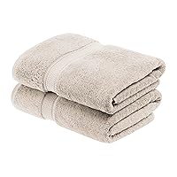 Superior Egyptian Cotton Pile Bath Towel Set of 2, Ultra Soft Luxury Towels, Thick Plush Essentials, Absorbent Heavyweight, Guest Bath, Hotel, Spa, Home Bathroom, Shower Basics, Stone