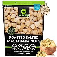 Macadamia Nuts Roasted & Salted - No Shell, Whole (16oz - 1 LB) Bulk Nuts Packed Fresh in Resealable Bag - Healthy Protein Food Snack, All Natural, Keto Friendly, Vegan, Kosher