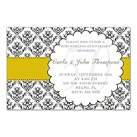 30 Invitations Personalized Wedding Anniversary Yellow Black Damask Photo Paper