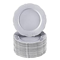 Silver Spoons PLASTIC DINNERWARE PLATES, 40 Dessert Plates (Vintage - Grey, 7.5')