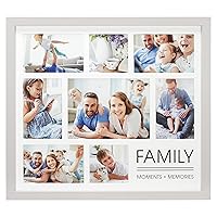 Malden International Designs 8 Opening Matted Family Moments + Memories Collage Wall Picture Frame Matte Quality MDF Wood Light Gray