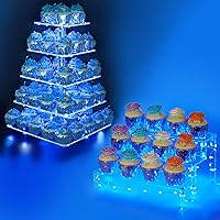 3 Tier Shelf Cake Pop Stand (Blue) + 5 TierPremium Cupcake Holder, Acrylic Cupcake Tower Display, Cady Bar Party Décor, Acrylic Display for Pastry Weddings, Birthday (Blue)