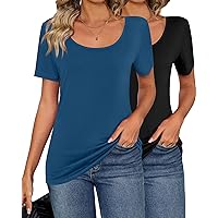 2 Pcs Womens T Shirt Tops with Scoop Neck Basic Casual Tee Women Basic Layer Shirts