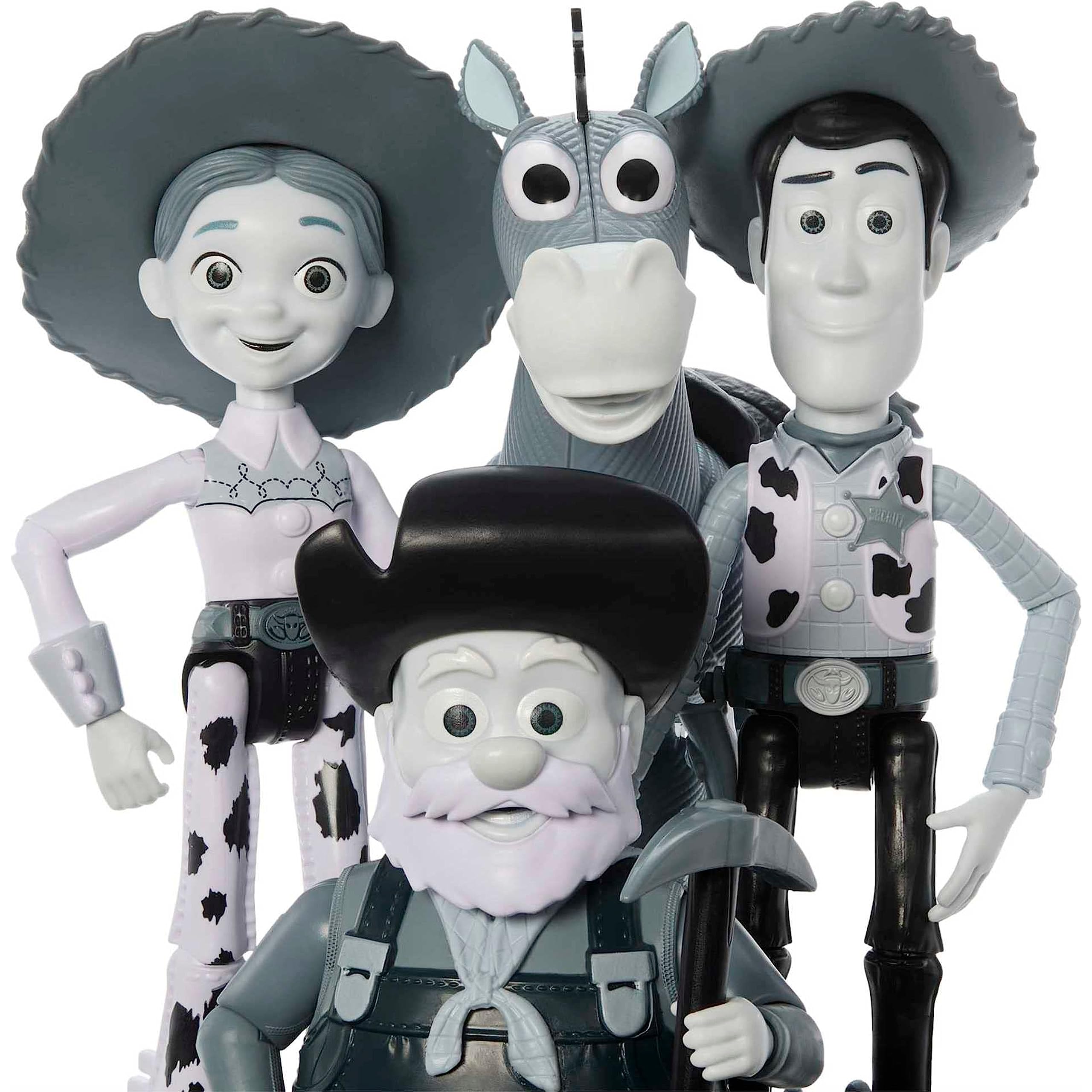 Disney and Pixar Toy Story Set of 4 Action Figures with Mon0Chromatic Woody, Jessie, Bullseye & Stinky Pete, Woody's Roundup, 7-in Scale (Amazon Exclusive)