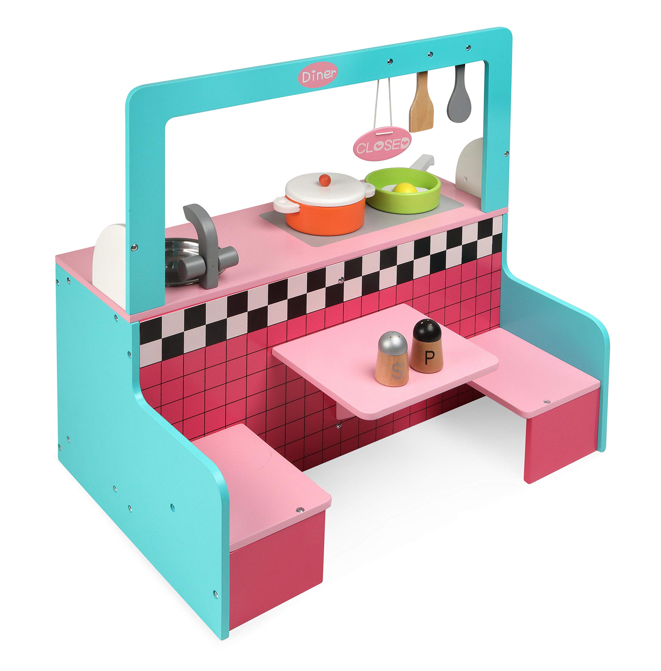 Badger Basket Toy Retro Diner and Kitchen Doll Playset with Accessories for 18 inch Dolls