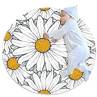 Baby Rug Small White Daisies Kids Round Play Mat Infant Crawling Mat Floor Playmats Washable Game Blanket Tummy Time Baby Play Mat 31.5x31.5 inches