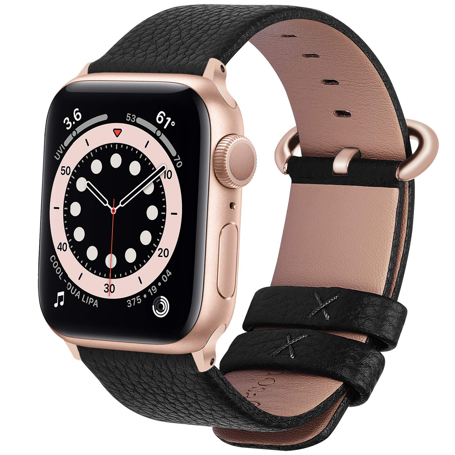 Fullmosa Leather Band Compatible with Apple Watch 38mm 40mm 41mm 42mm 44mm 45mm Women Band Strap with Rose Gold Buckle for iWatch SE2/SE/Ultra 49mm/8/7/6/5/4/3/2/1, 42mm 44mm 45mm Black