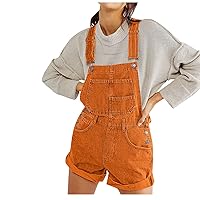 Women's Denim Shorts Bib Overalls Casual Summer Sleeveless Adjustable Strap Loose Jean Rompers Jumpsuits with Pockets
