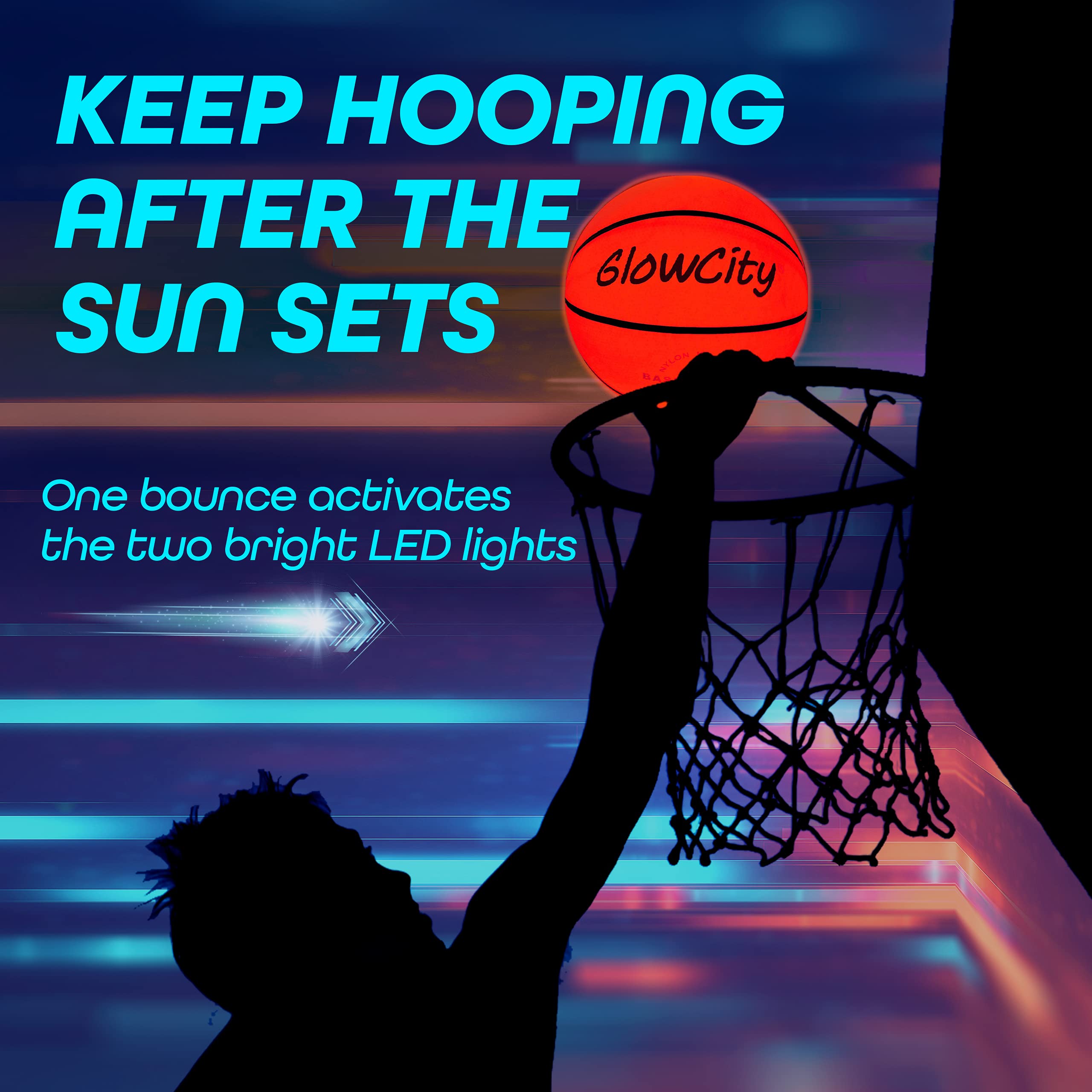 GlowCity Glow in The Dark Basketball for Teen Boy - Glowing Red Basket Ball, Light Up LED Toy for Night Ball Games - Sports Stuff & Gadgets for Kids Age 8 Years Old and Up