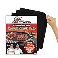 BBQ Dragon Grill Mats for Outdoor Grill - Set of 3 Heavy Duty BBQ Grill Mat, Black - Reusable & Non-Stick Large Grill Pad for Baking or Grilling - Easy to Clean Charcoal BBQ Grill Accessories