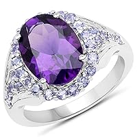 5.90 Carat Genuine Amethyst & Tanzanite .925 Sterling Silver Ring