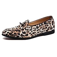 Mens Loafers Shoes Tuxedo Slip on Dress Shoes Leopard Bow Smoking Slipper