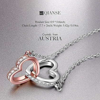 QIANSE Necklace for Women, Love Heart Jewelry for Women Necklace 5A Cubic Zirconia, Rose Gold Women Necklace Jewelry Gifts for Women Girls Girlfriend Anniversary Jewelry for Her