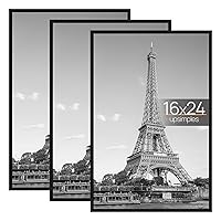 16x24 Frame Black 3 Pack, Poster Frames 16 x 24 for Horizontal or Vertical Wall Mounting, Scratch-Proof Wall Gallery Photo Frame