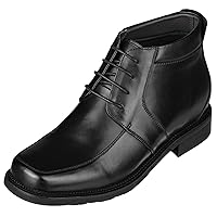 CALTO Men's Invisible Height Increasing Elevator Shoes - Black Premium Leather Lace-up Square-toe Ankle Boots - 3.2 Inches Taller - G9905