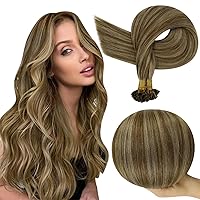 Brown And Blonde Ktip Hair Extensions Human Hair Color 4P27 Highlighted Hair Extensions Human Hair 18 Inch Ktip Prebonded Human Hair Extensions 50 Gram Natural Remy Hair for Women
