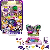 Polly Pocket Compact Playset, Backyard Butterfly with 2 Micro Dolls & Accessories, Travel Toys with Surprise Reveals