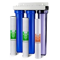 iSpring Whole House Water Filter System, Highly Reduces up to 99% Chlorine, Sediment, Taste, Odor, 3-Stage Water Filtration System w/Clear 1st-Stage Housing, Model: WCB32C, 3/4
