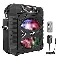 Pyle Portable Bluetooth PA Speaker System - 300W Rechargeable Indoor/Outdoor Bluetooth Speaker Portable PA System w/ 8” Subwoofer, AUX, Microphone in, Party Lights, MP3/USB, Radio, Remote PPHP854B