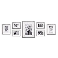 7 Piece Greywash Gallery Wall Kit Picture Frame Set with Decorative Art Prints & Hanging Template, Multi-Size