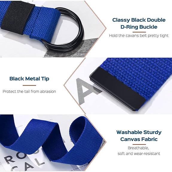 20 Pieces Canvas Belt Web D Ring Belt 1 1/2'' Wide Web Fabric Casual Belt  with Black Double D Ring for Men Women, 20 Colors