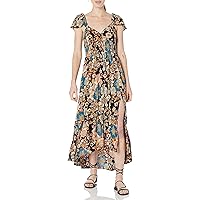 Angie Women's Lace Up Back Flutter Sleeve Dress with Slit