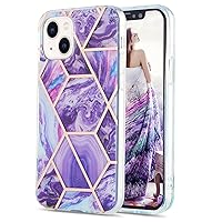 Compatible with iPhone 13 Mini Cover Case, TPU IMD Personalized Dark Purple Marble Gold Plaid Slim Phone Cases Scratch-Proof Shockproof Back Protective Covers for Apple iPhone13 Mini 5.4