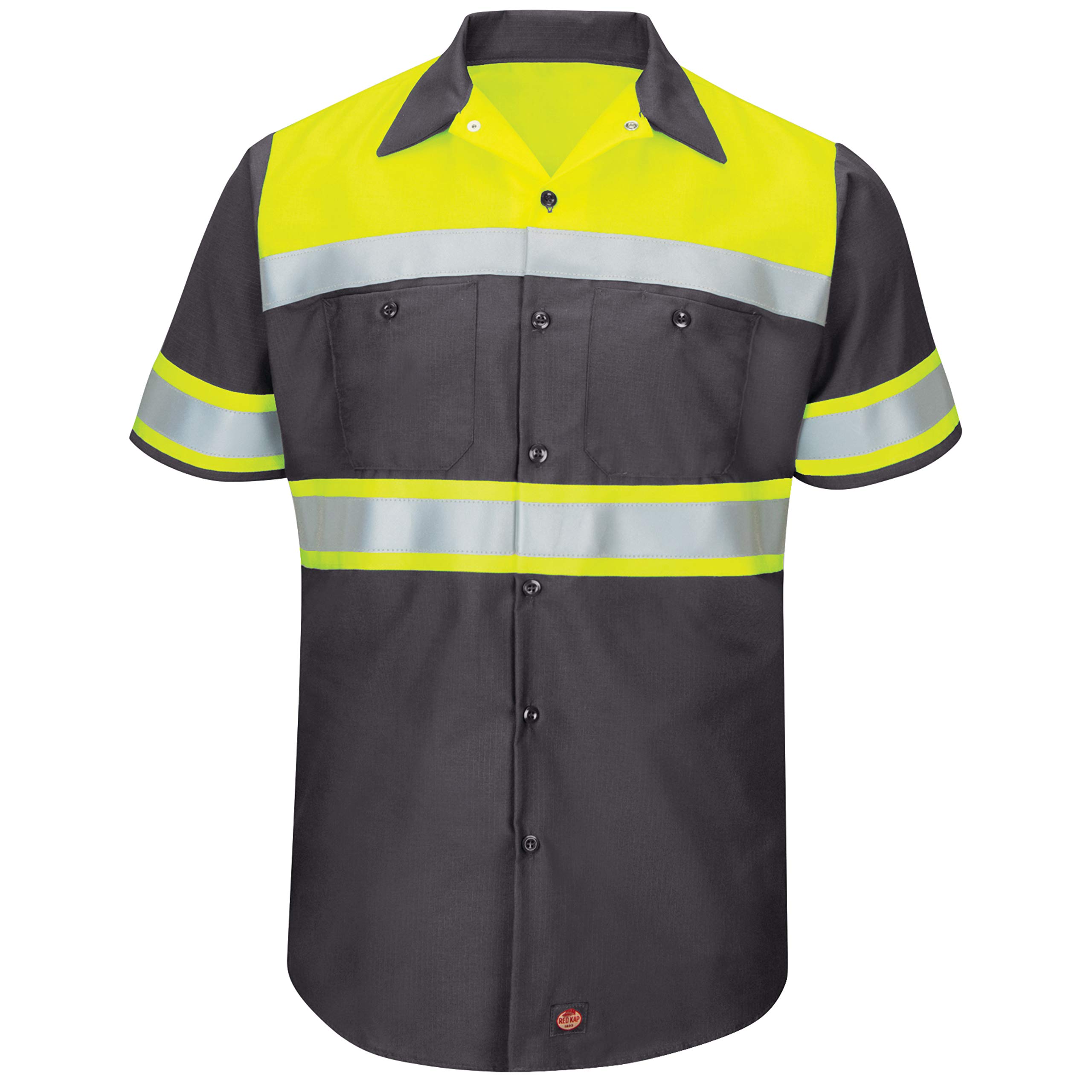 Red Kap Men's Tall Size Hi-Visibility Short Sleeve Color Block Ripstop Work Shirt- Type O, Class 1