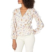 KENDALL + KYLIE Women's Ruffle Sleeve Front Wrap Blouse