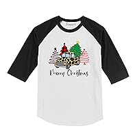 Merry Christmas Raglan Sleeve Tee Leopard Plaid Vintage Truck Toddler Girl Baseball Shirt