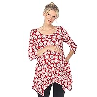 Women's Maternity Circle Print Quarter Sleeve Tunic Top with Side Pockets