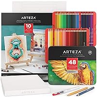 Arteza Watercolor Drawing Art Set, Watercolor Pencils and Foldable Canvas Paper Bundle Painting Set, DIY Kit, Art Supplies for Artists & Hobby Painters, White Expert, 48 Count (Pack of 1)