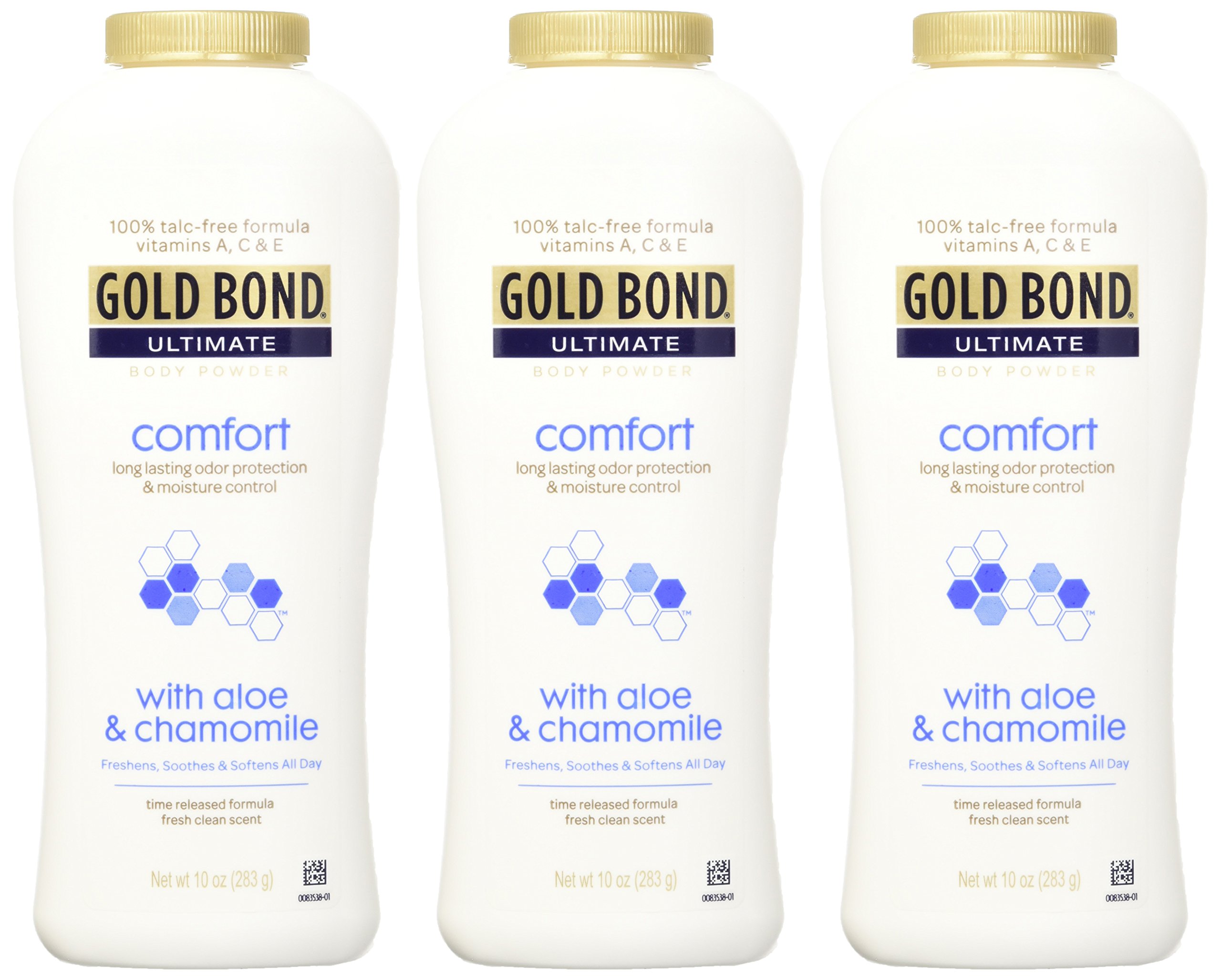 Gold Bond Ultimate Comfort Body Powder 10 oz. (Pack of 3), Talc-Free Formula with Aloe & Chamomile