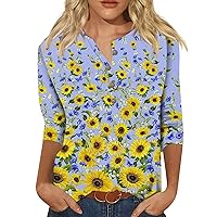 Womens 3/4 Sleeve Tops and Blouses 2024 Summer New Sexy V Neck Button Down Shirts for Women