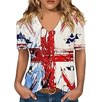Womens American Flag Shirts Patriotic Shirt V-Neck Short Sleeve Fourth of July Tops Summer Blouse Graphic Tees